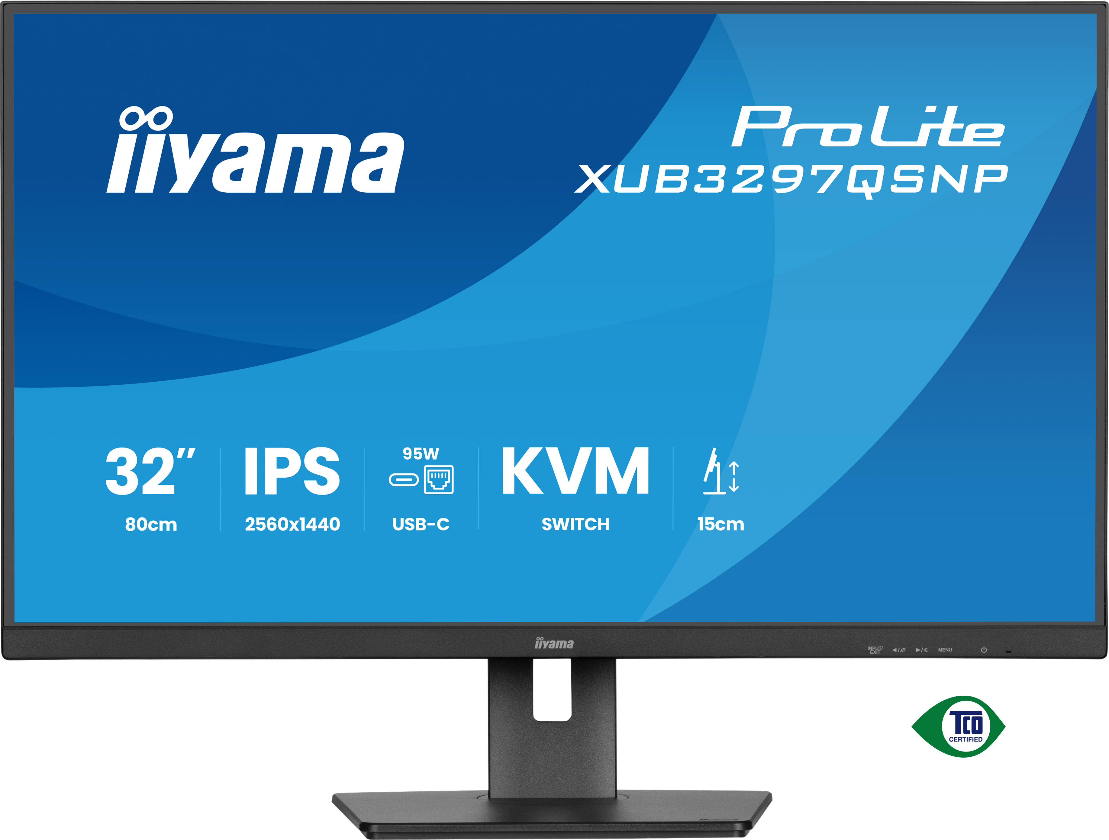 Iiyama ProLite XUB3297QSNP-B1 | 32" QHD Business-Monitor – IPS-Display, USB-C Docking, KVM & LAN 