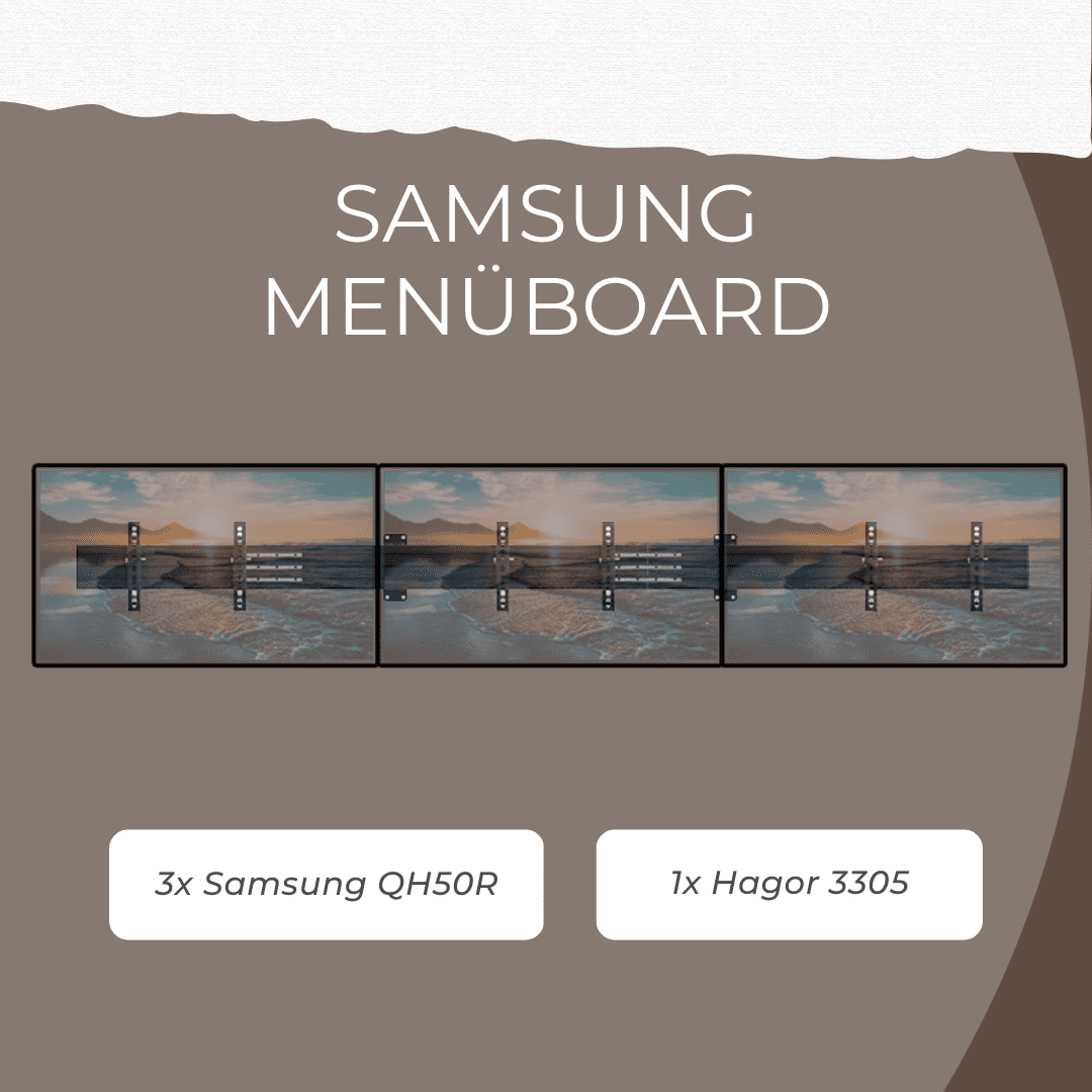 Komplettset 3x Samsung QH50R inkl. Wandhalterung Hagor 3305 | montagefertiges Menüboard