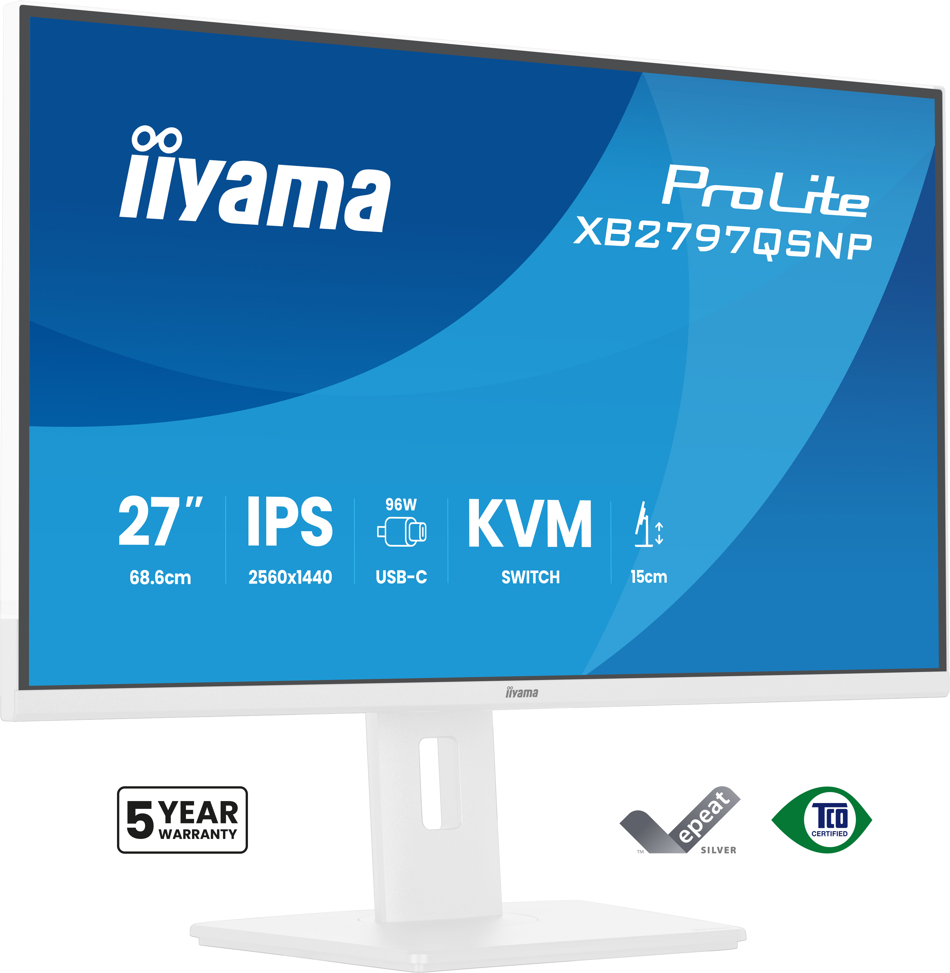 Iiyama ProLite XB2797QSNP-W1 | 27" QHD IPS Monitor mit USB-C Docking, KVM-Switch & LAN