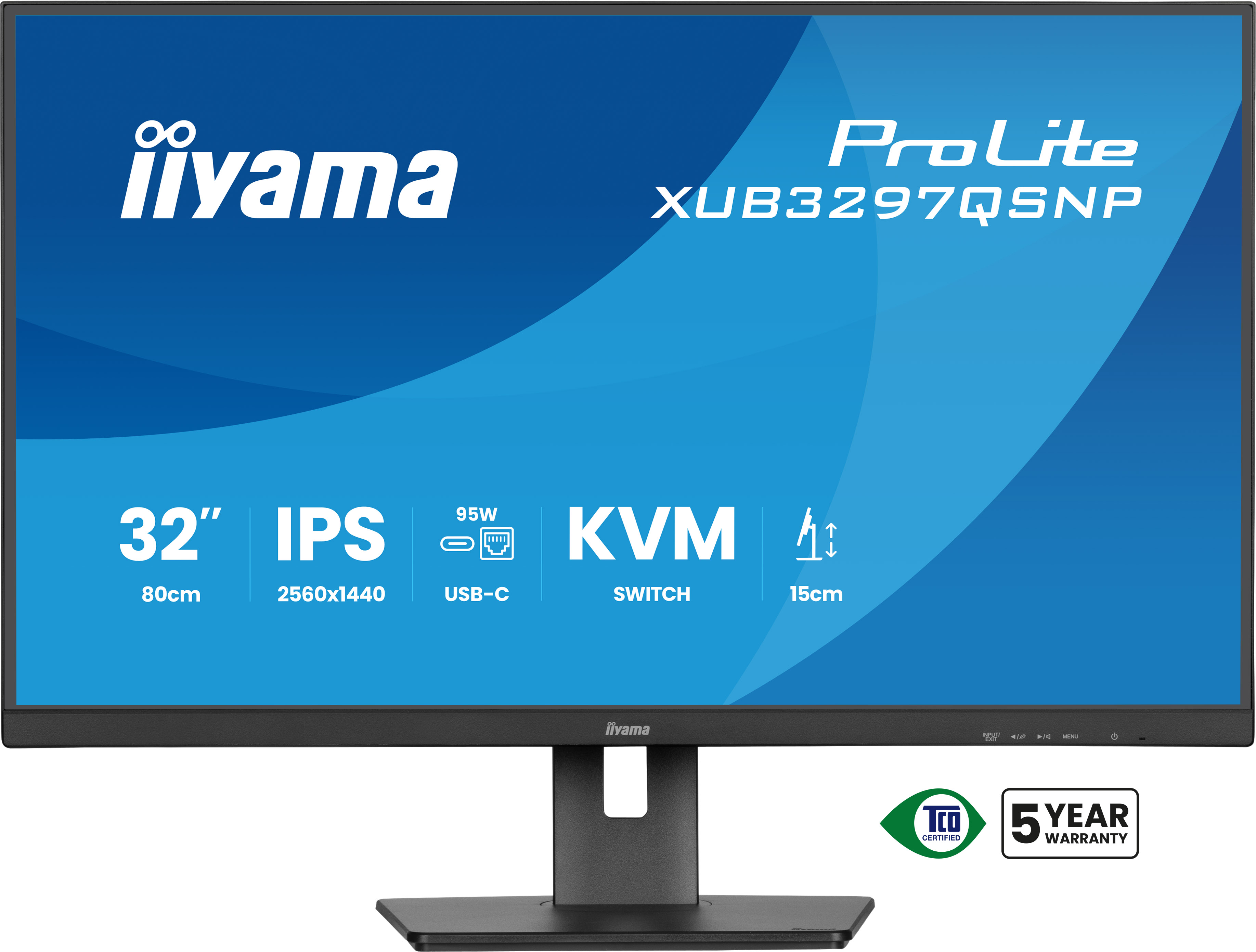 Iiyama ProLite XUB3297QSNP-B1 | 32" QHD Business-Monitor – IPS-Display, USB-C Docking, KVM & LAN 