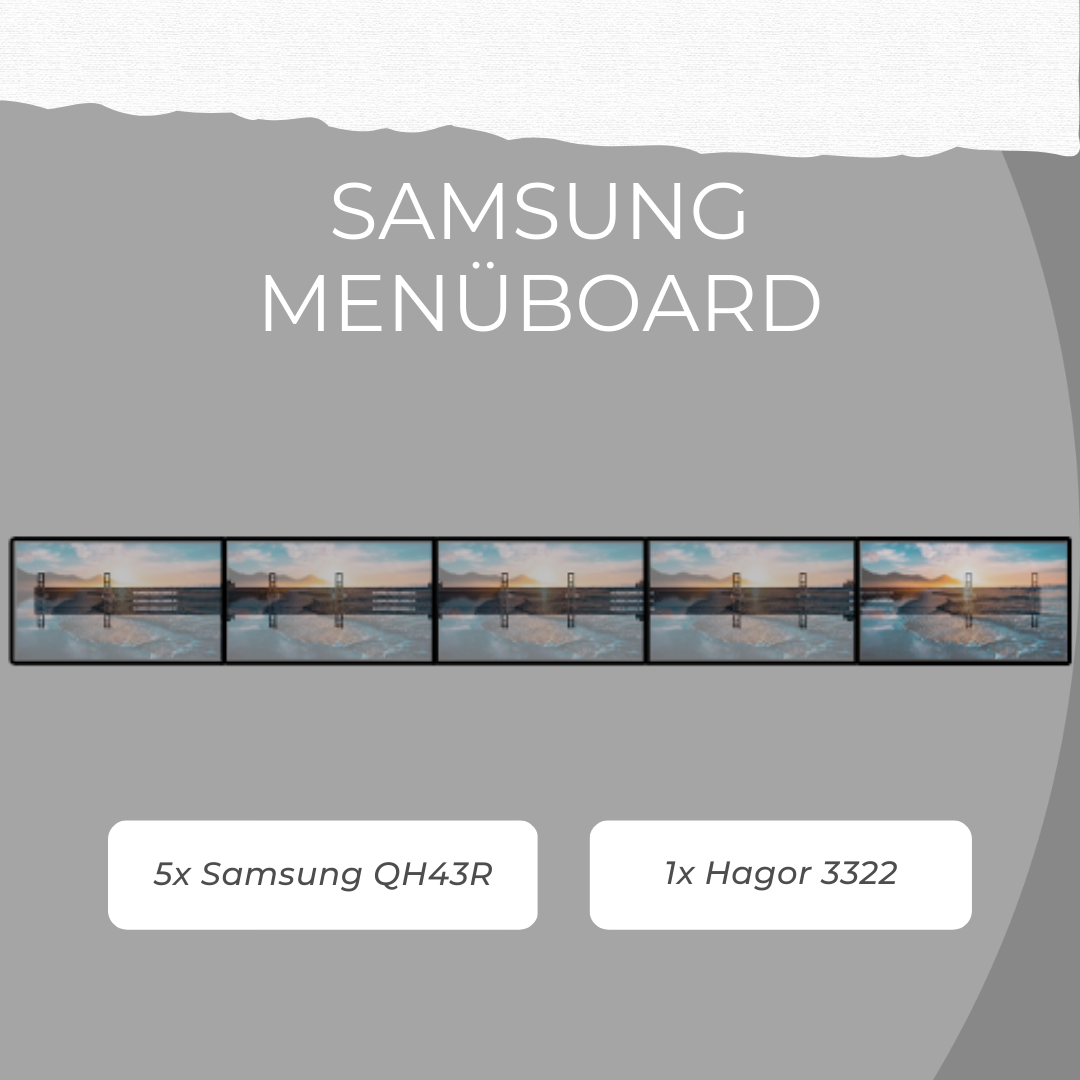 Komplettset 5x Samsung QH43R inkl. Wandhalterung Hagor 3322 | montagefertiges Menüboard
