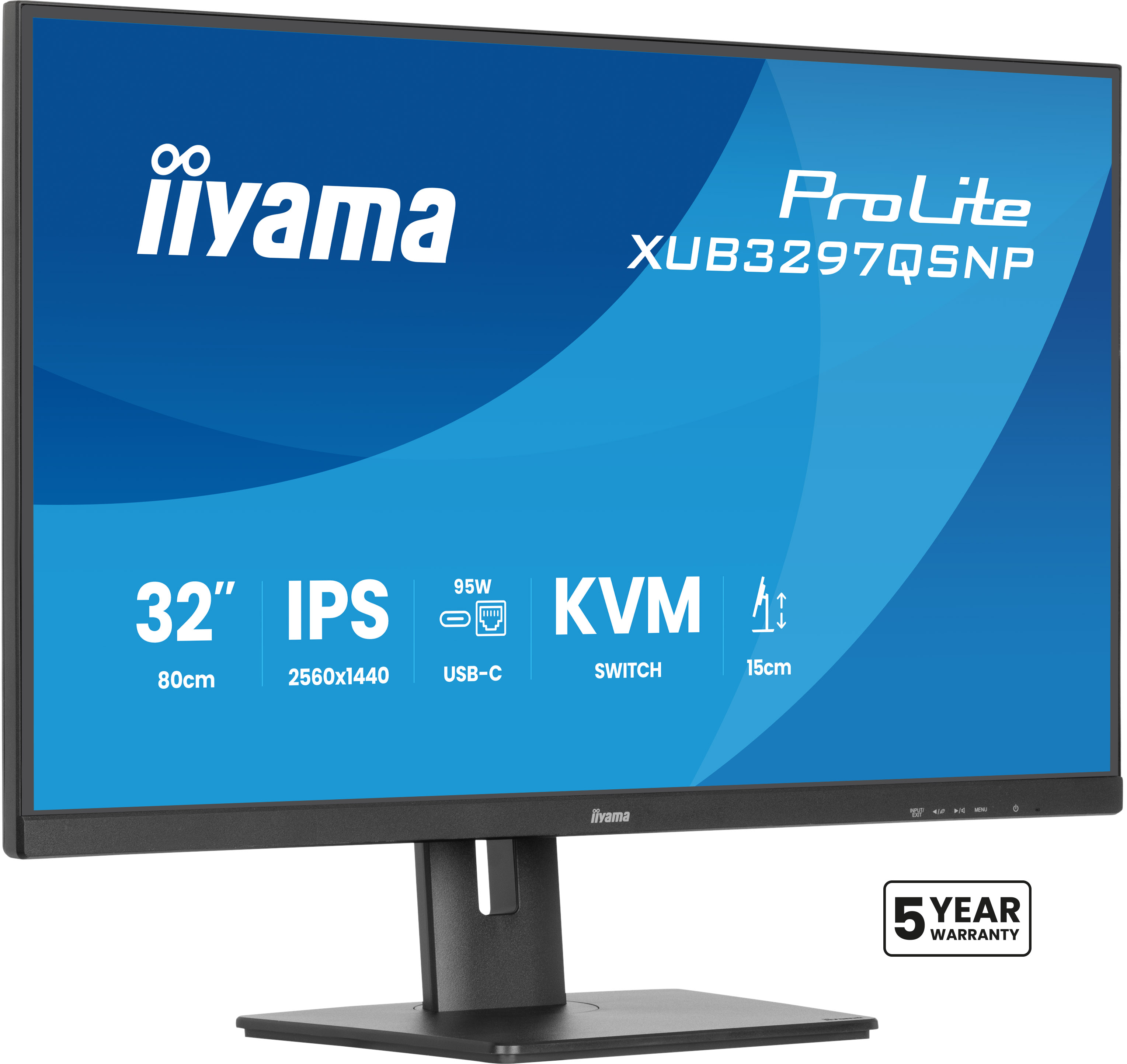 Iiyama ProLite XUB3297QSNP-B1 | 32" QHD Business-Monitor – IPS-Display, USB-C Docking, KVM & LAN 