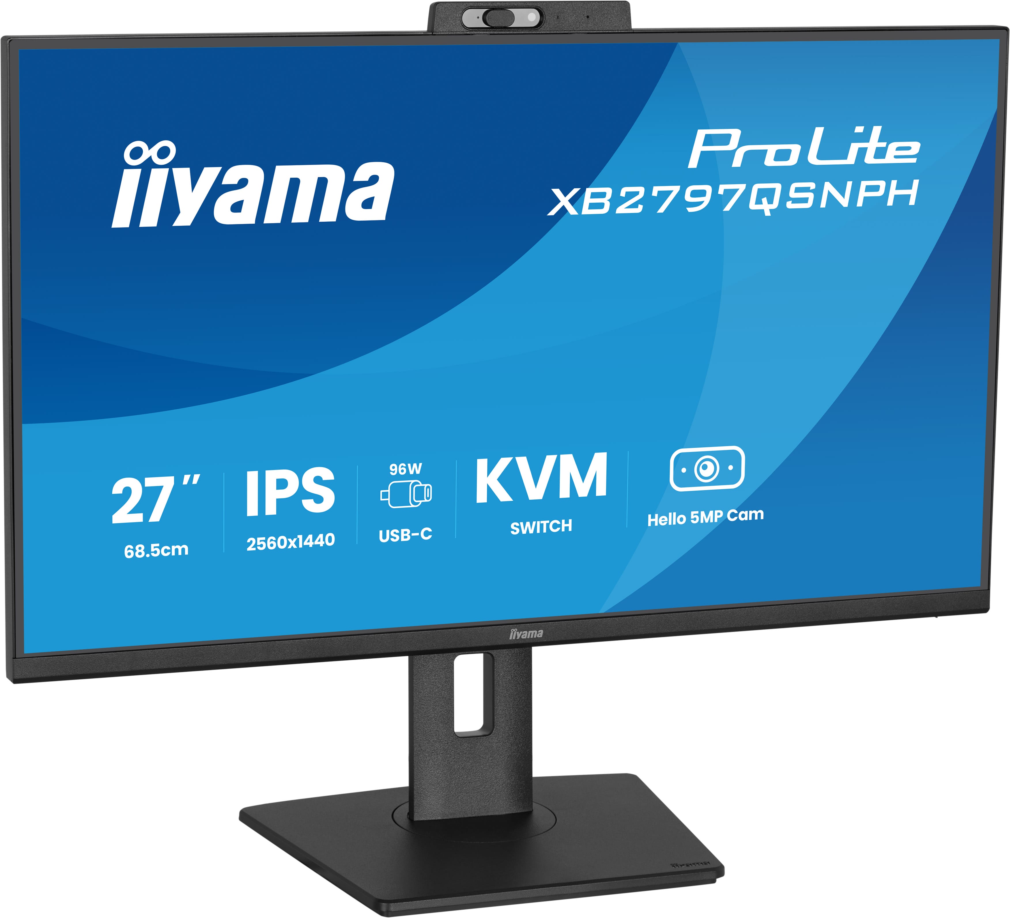 Iiyama ProLite XB2797QSNPH-B1 | 27" QHD Monitor mit Webcam, USB-C Docking und KVM-Switch