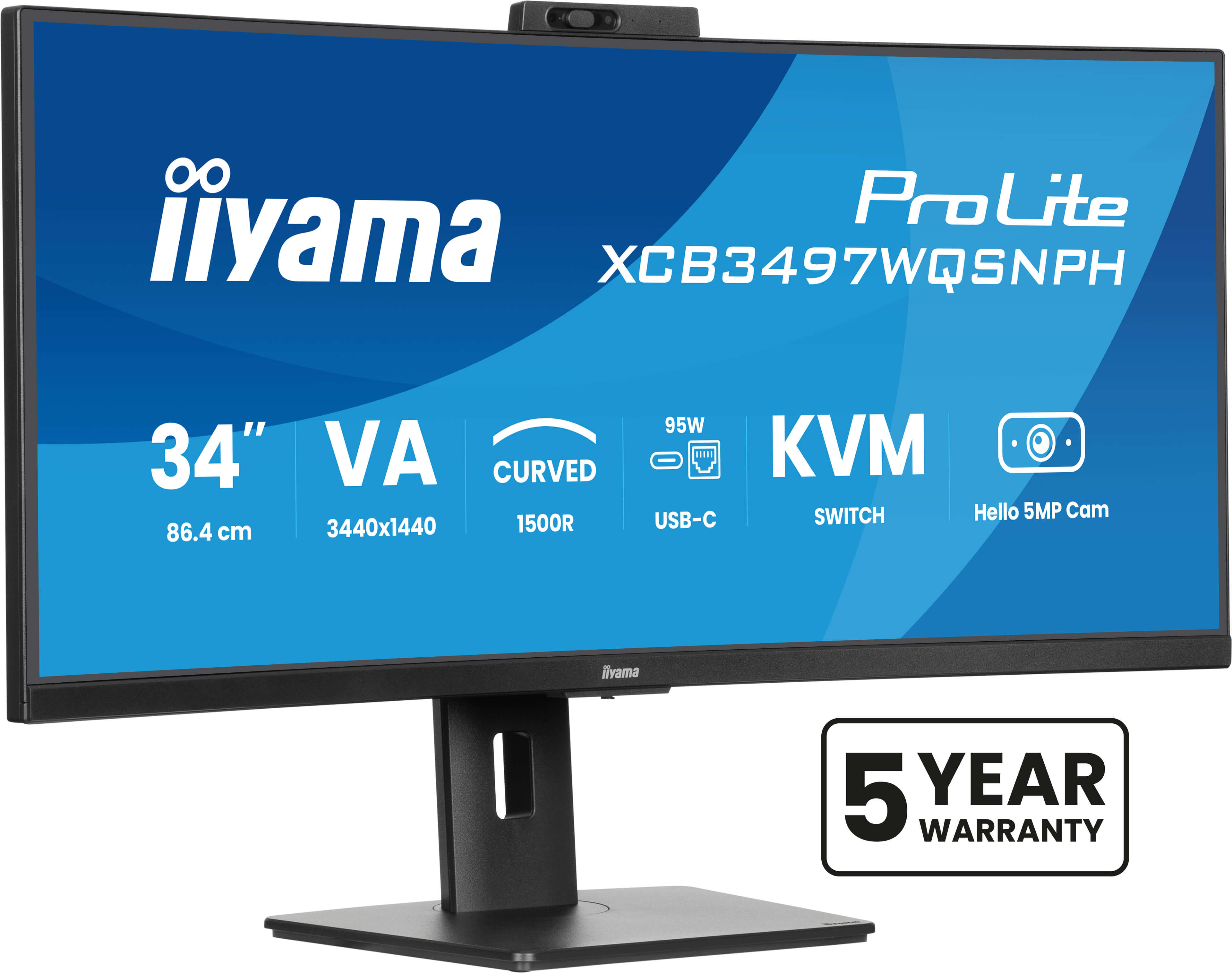 Iiyama ProLite XCB3497WQSNPH-B1 | 34" Curved UWQHD Monitor mit USB-C & KVM-Switch