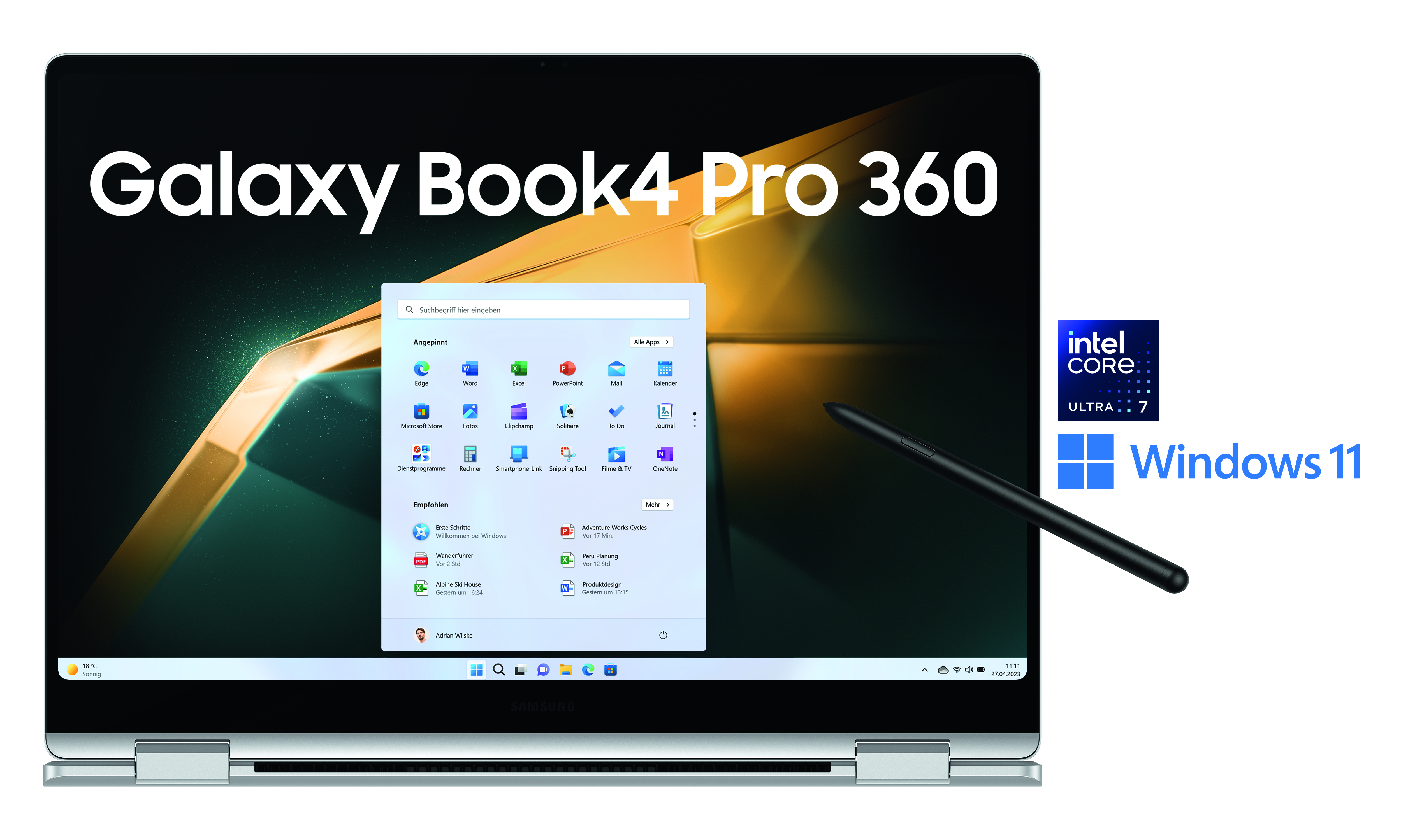 Samsung Galaxy Book 4 Pro 360 | 16" WQXGA+ | Intel Core Ultra 7 155H | 16GB LPDDR5x | 512GB SSD | Windows 11 Pro | Silber | Notebook Samsung Galaxy Book 4 Pro 360 | 16" WQXGA+ | Intel Core Ultra 7 155H | 16GB LPDDR5x | 512GB SSD | Windows 11 Pro | Silber | Notebook